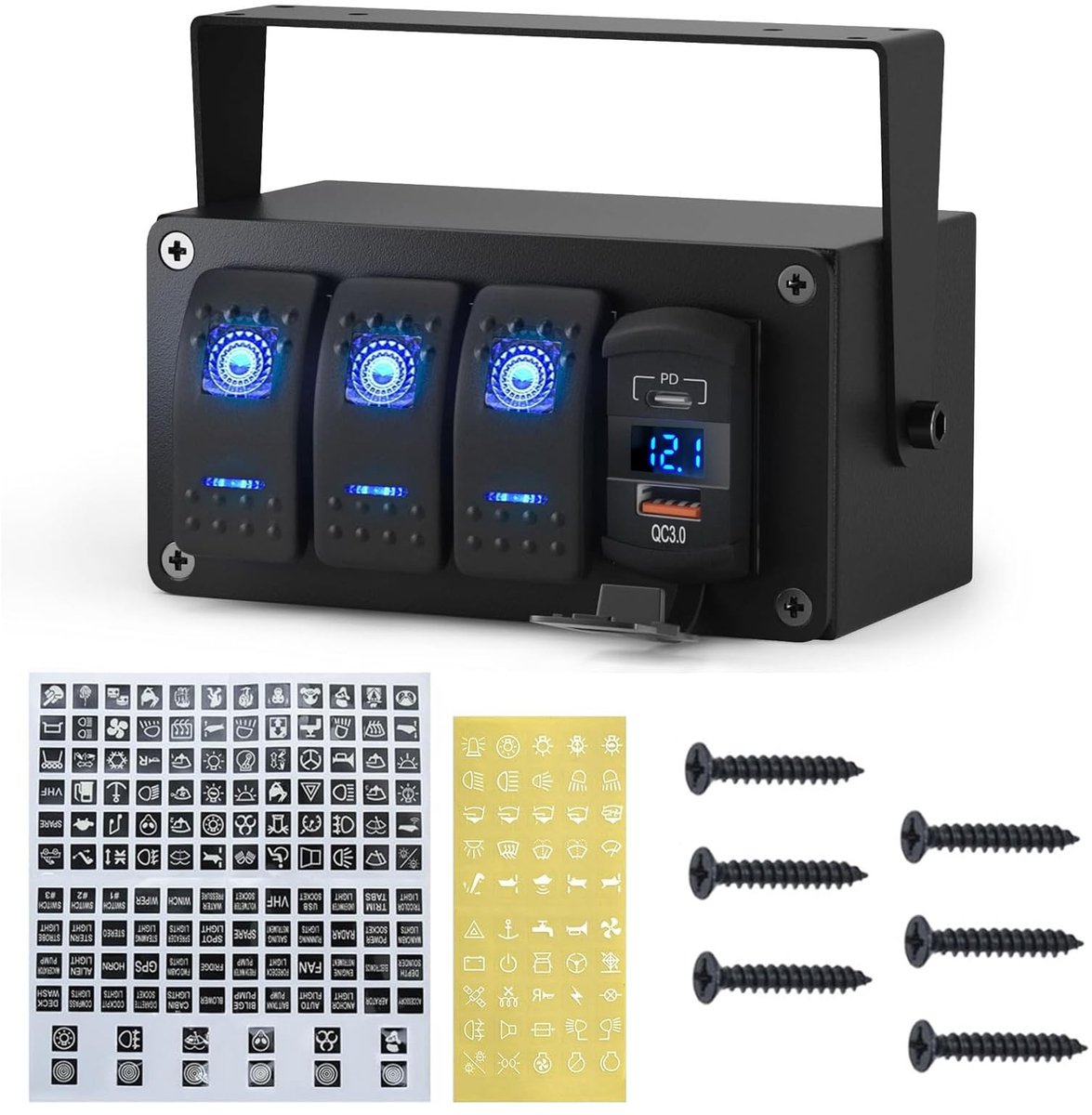 Dailygoods - Waterdicht 3-Gangs Schakelpaneel met Voltmeter