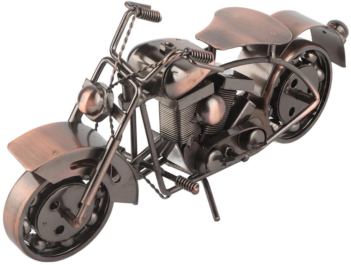 Dailygoods- Motor Ornament Robuuste Industriële Uitstraling - Retro Decoratie - Mechanische Esthetiek - Eyecatcher voor Woonkamer - Uniek Motorfietsdecor - Realistisch Draaiende Wielen