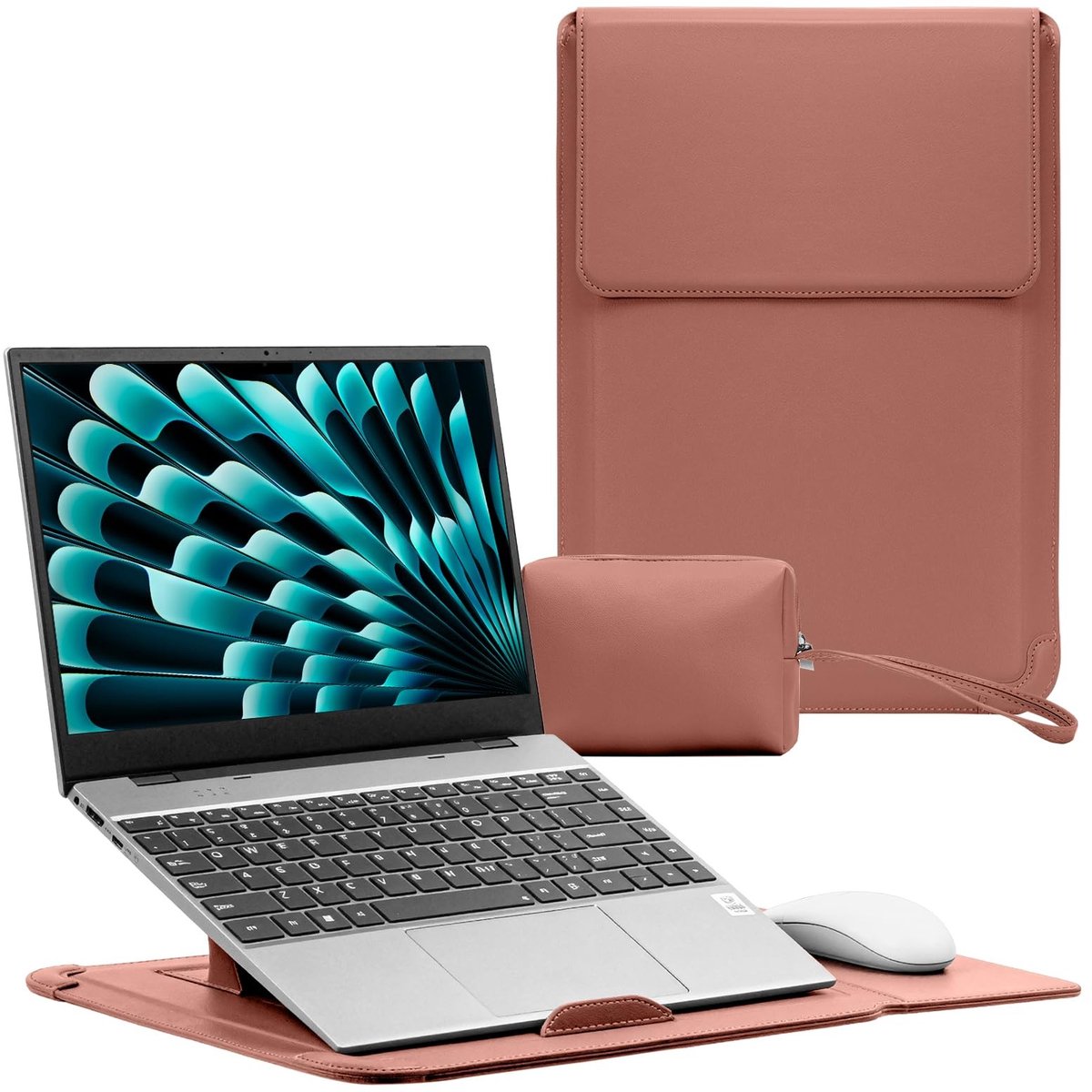 Dailygoods- Laptophoes 13,3-14 inch - Tas met standaard - Donkerroze - Bescherming - Geschikt voor laptops - Laptoptas