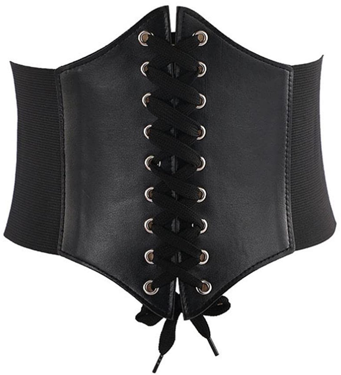 Dailygoods- Veterkorset Zwart - Tailleriem Dames - Elastische Riem - Brede Riem - PU Leer - Afmetingen 65 x 12 cm