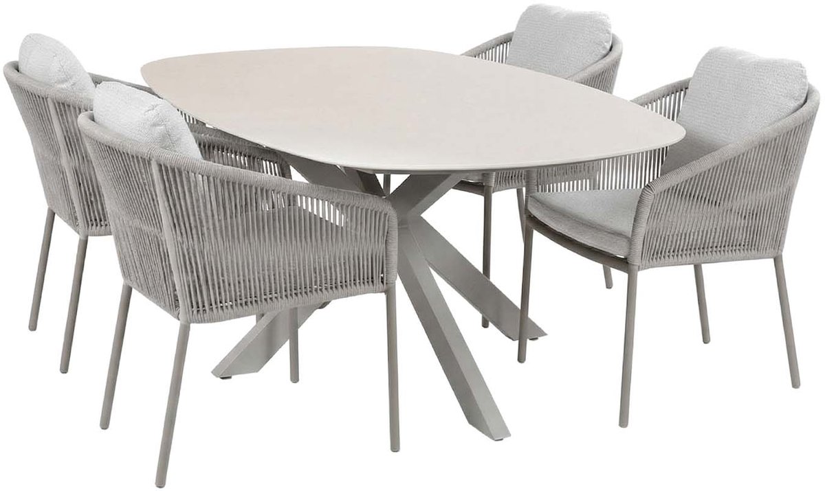 5-delige tuinset | 4 Alezio tuinstoelen (Beige) | Tuintafel Barletta 180x115cm (Sandstone & Camel)