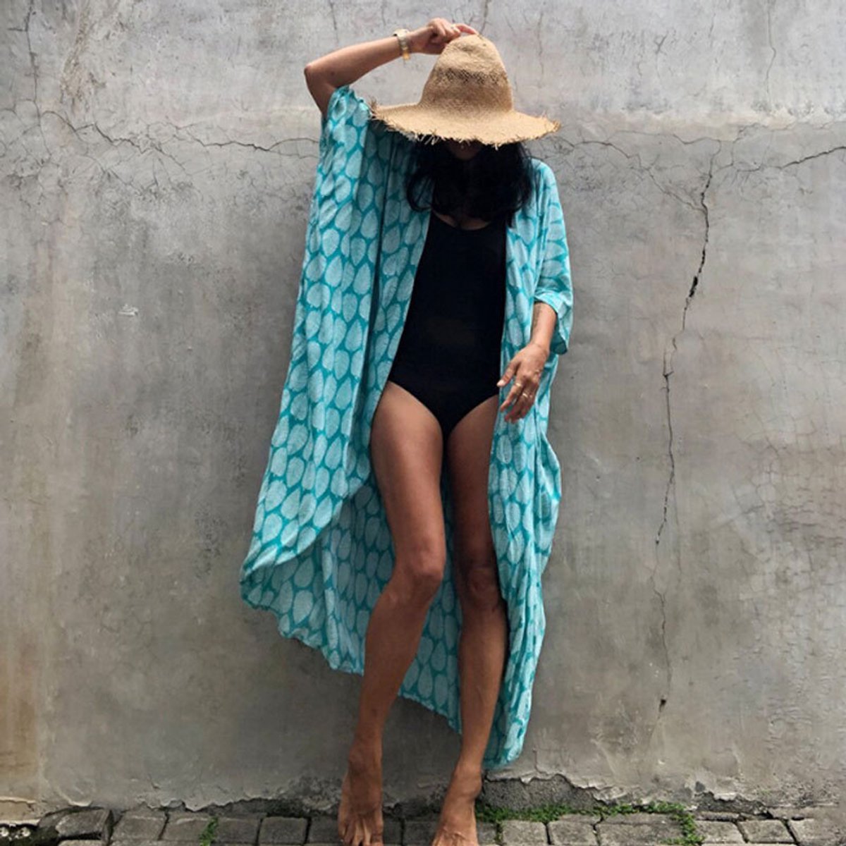Killogood Tie-dye vest Strandjurkje - Bikini cover up - Zonwerende kleding - vakantiejurk - Openvallend lang model - Voor strand - vakantie - One Size - Groenblauw
