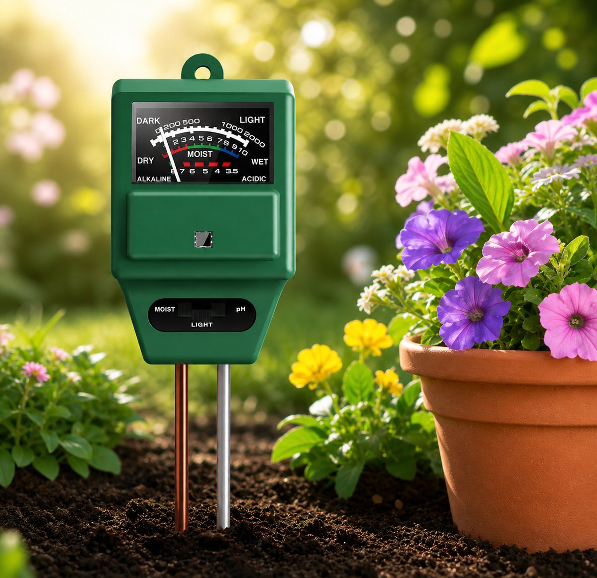 PH Meter Grond - Vochtmeter Bodem Planten - Vochtigheidsmeter Planten - Lichtmeter - 3 in 1 - Bloemen/Planten - Tuinaarde Testen - Vochtmeters