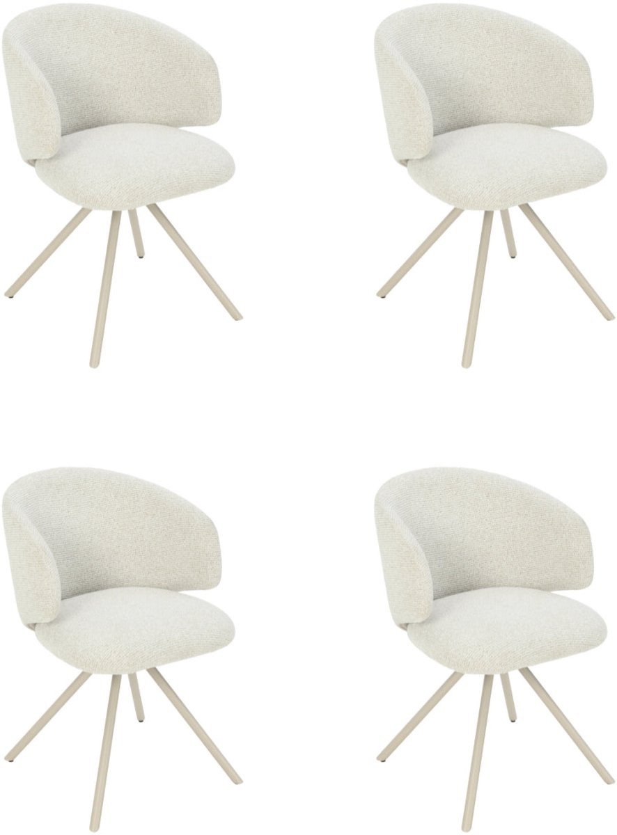 Mozy - Draaibare Eetkamerstoelen met armleuning - Beige - Stof - Set van 4 - Toon op toon