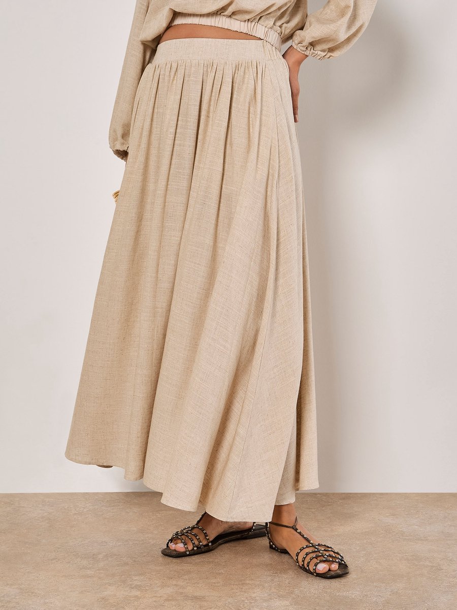 Linnenmix geplooide midi-rok