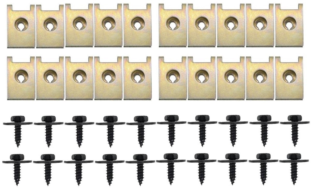 aladdien - U-clips en schroeven - Bevestiging van metaal - 40 stuks - Zwart en Goud - Autovleugels - Universele toepassing
