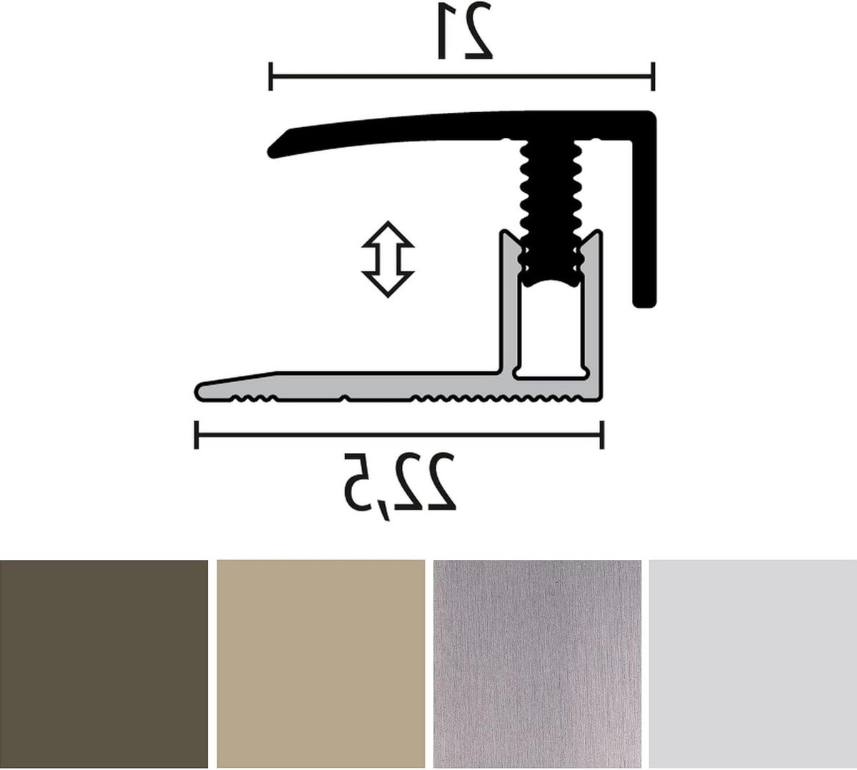 Overgangsprofiel Vloer - Afwerkprofiel Laminaat - Vloeren Afwerken - Aluminium RSV Look - 21 x 900 mm - RVS look