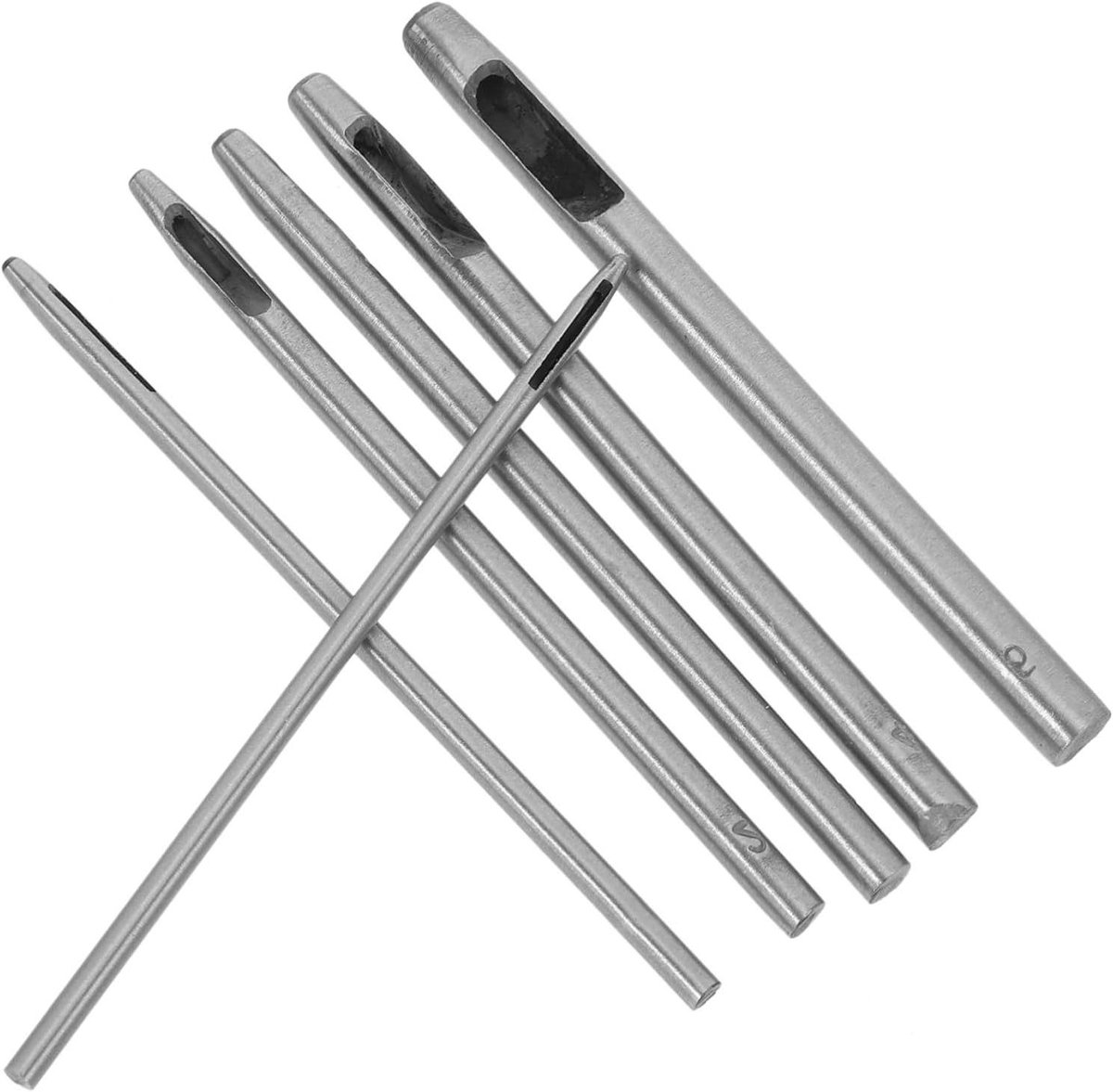 Holle Leerpons Set - Gatenmaker Leerbewerking - Riemen Aanpassen - Industrieel Staal - 6 Stuks - Zilver