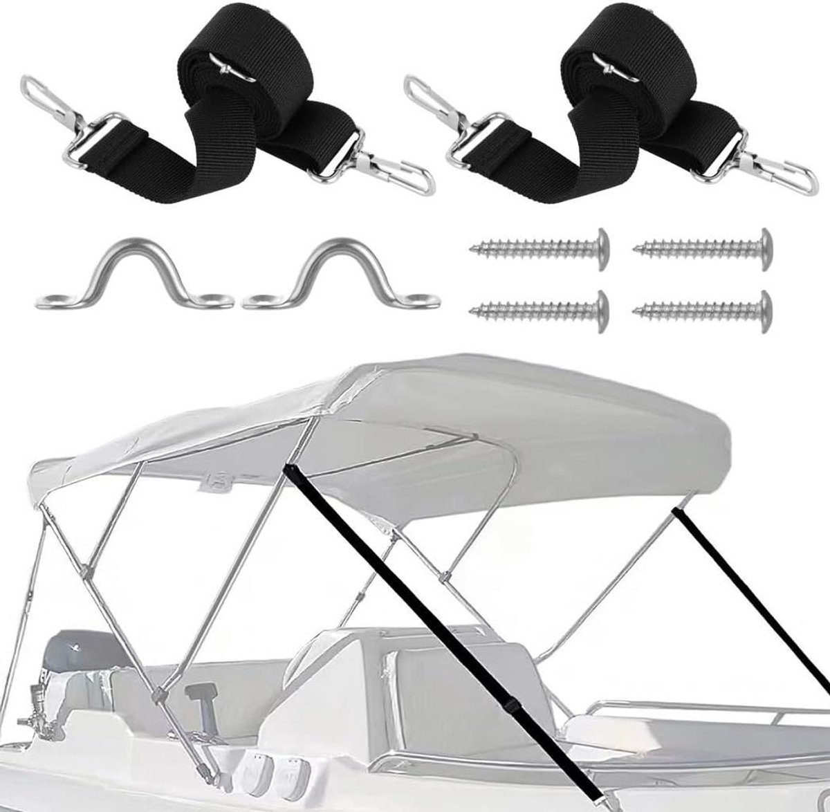 Bimini Top Banden - Spanbanden Kajak - Bevestigen Bootzeil - Verstelbare Lengte - 63-114 cm - Zwart