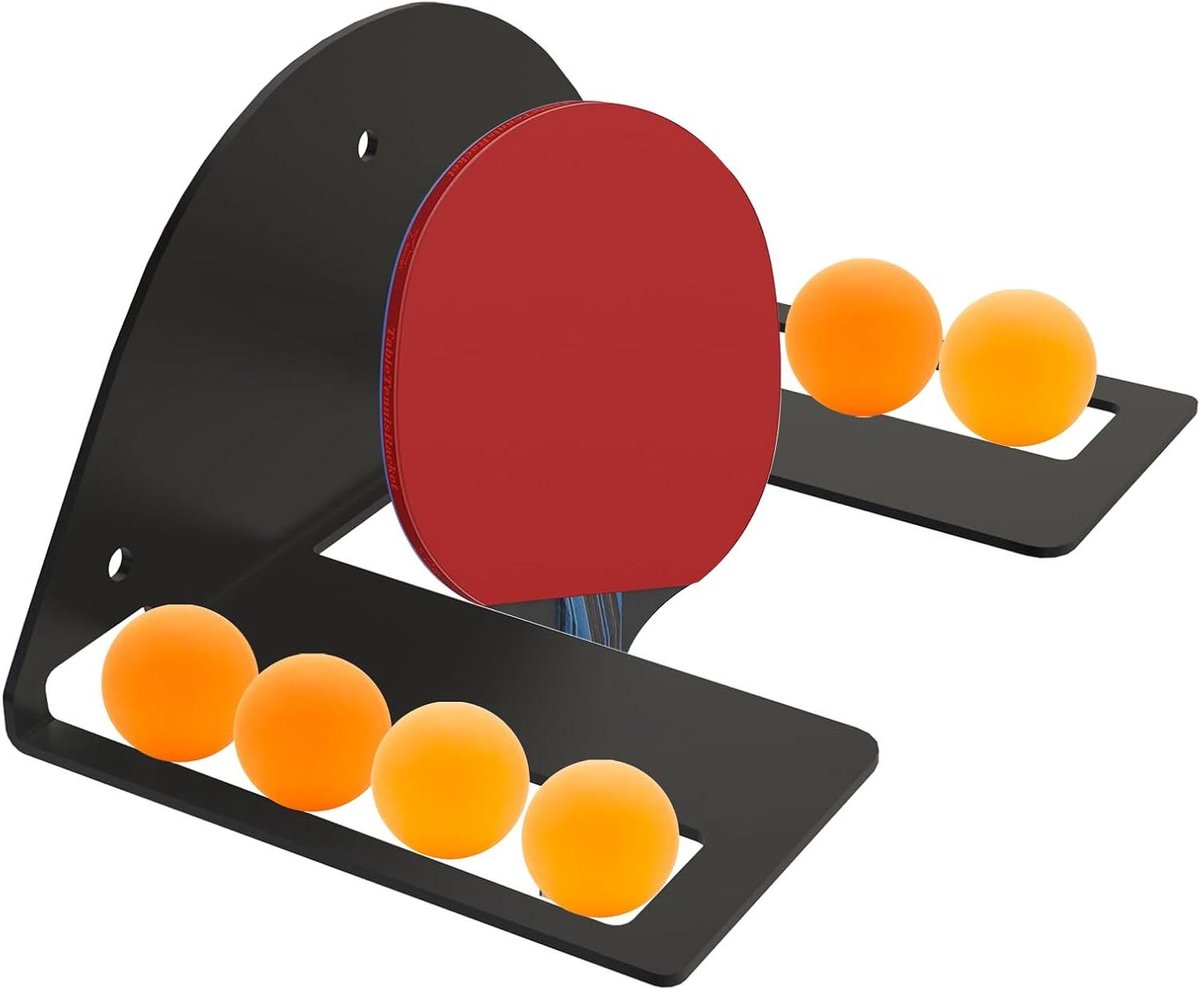 Tafeltennis Batjeshouder - Pingpong Racketstandaard - Sportmateriaal Opbergen - Ruimtebesparend Ontwerp - 24 x 13 x 11 cm - Zwart