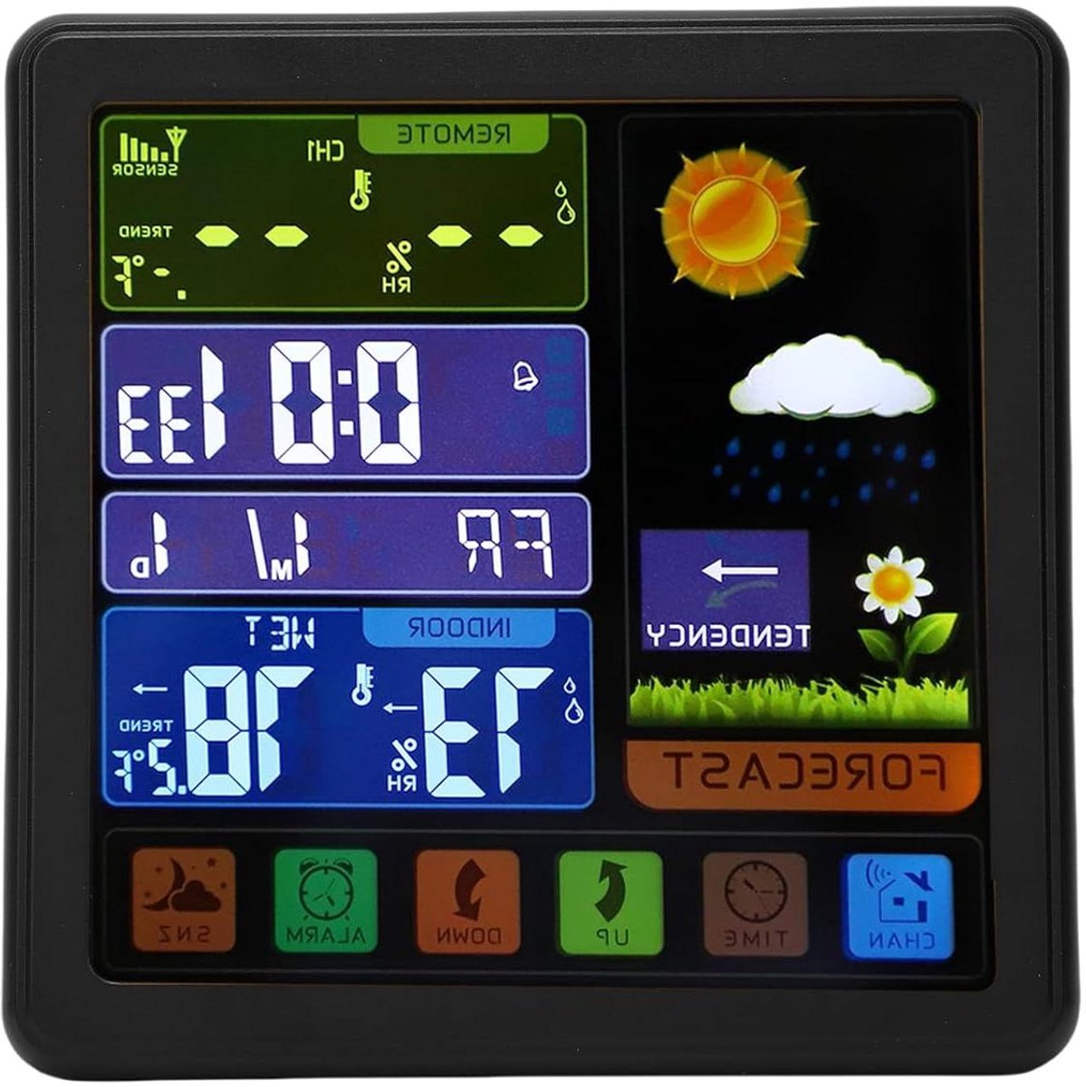 Weerstation Buitenthermometer - Digitale Hygrometer - Weersvoorspelling - Groot Kleurenscherm - 100 meter bereik - Zwart