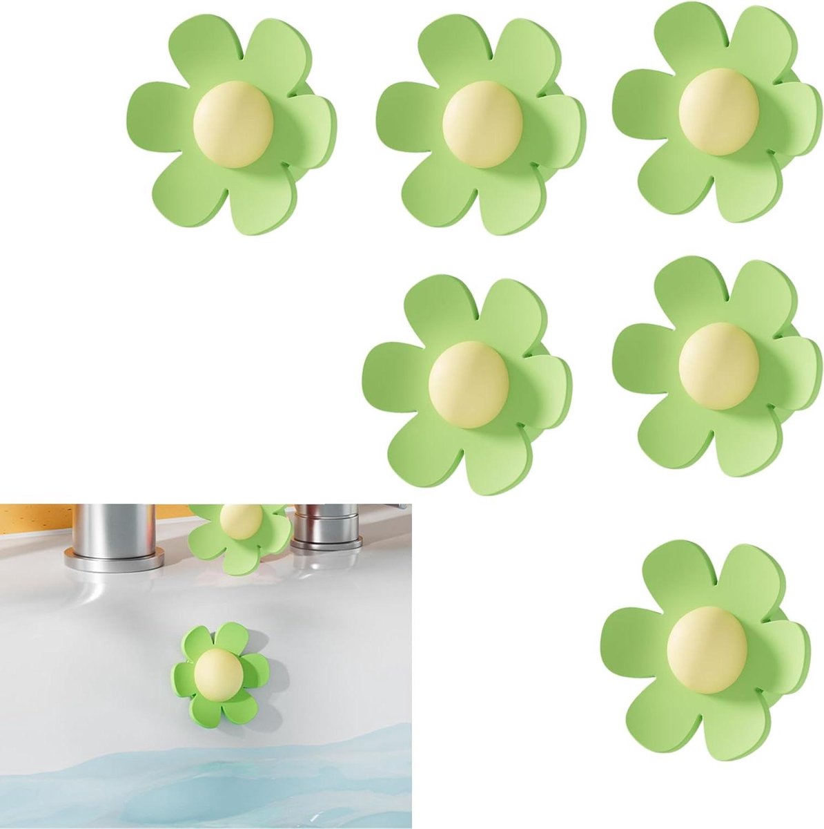 Overloopafdekking - Afvoerplug Gootsteenstop - Water Dicht Maken - Bloemvormig Ontwerp - 6 stuks - Groen