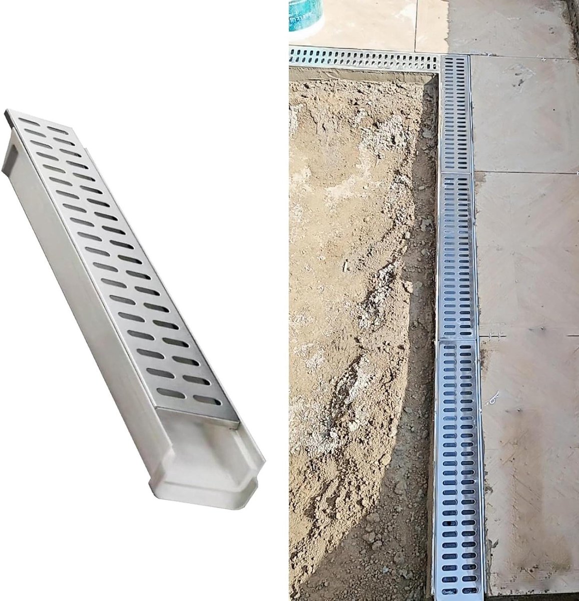 Afvoerdeksel Sleufgoot - Afvoerzeef Deksel - Water Afvoeren Tuin - Dubbele Rij Gat - 60 cm Lang - Zwart