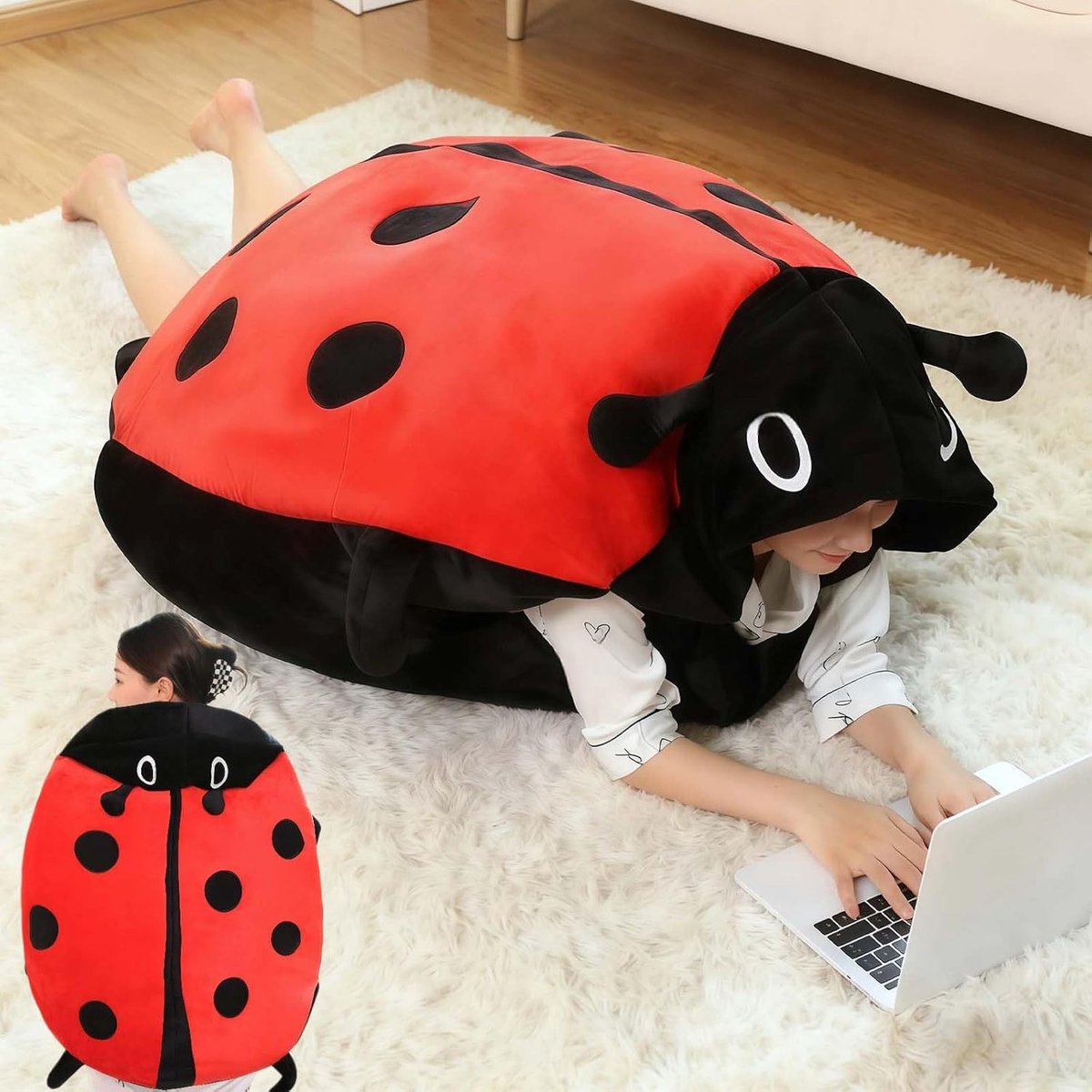 KZQ Draagbaar lieveheersbeestjeskussen, gigantisch insectenkussen (100 cm / 39,3 inch)