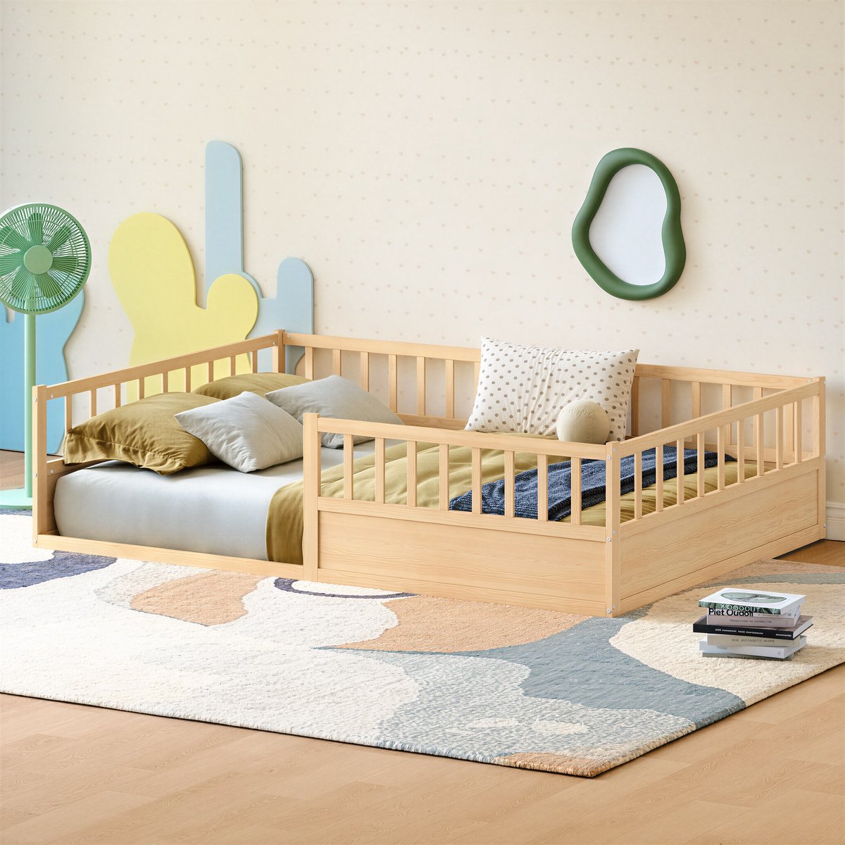 Sweiko Kinderbed - 140 x 200 cm - Massief houten frame - Veiligheidshekjes - Natuurlijke