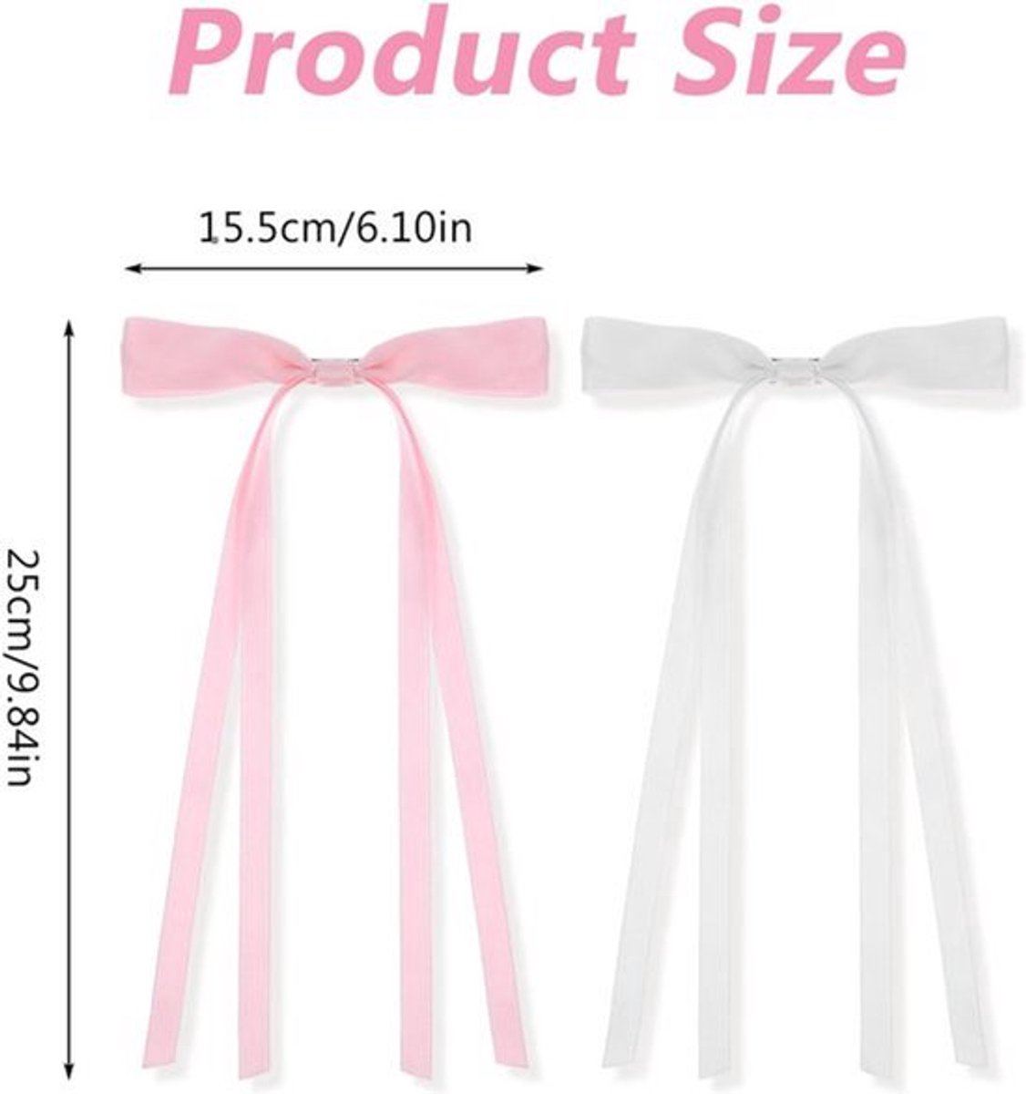 Roze en witte haarstrikken - 4 stuks - lang en elegant - voor dames en meisjes