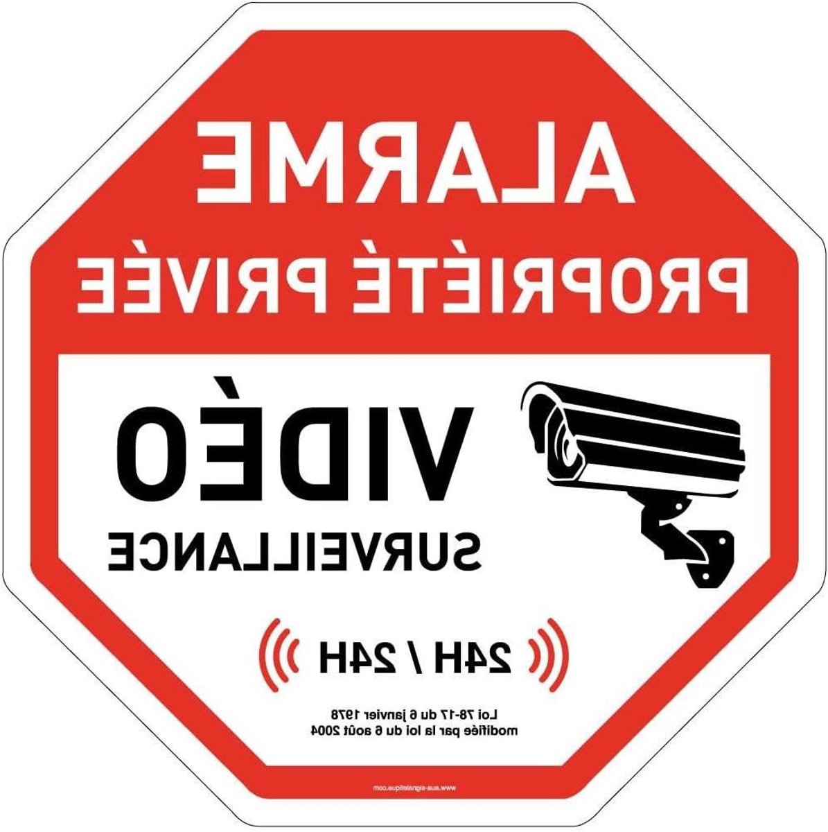 Veiligheidsbord - Alarm bord - Terrein bewaken - Zelfklevend vinyl - Ø 180 mm - Zwart