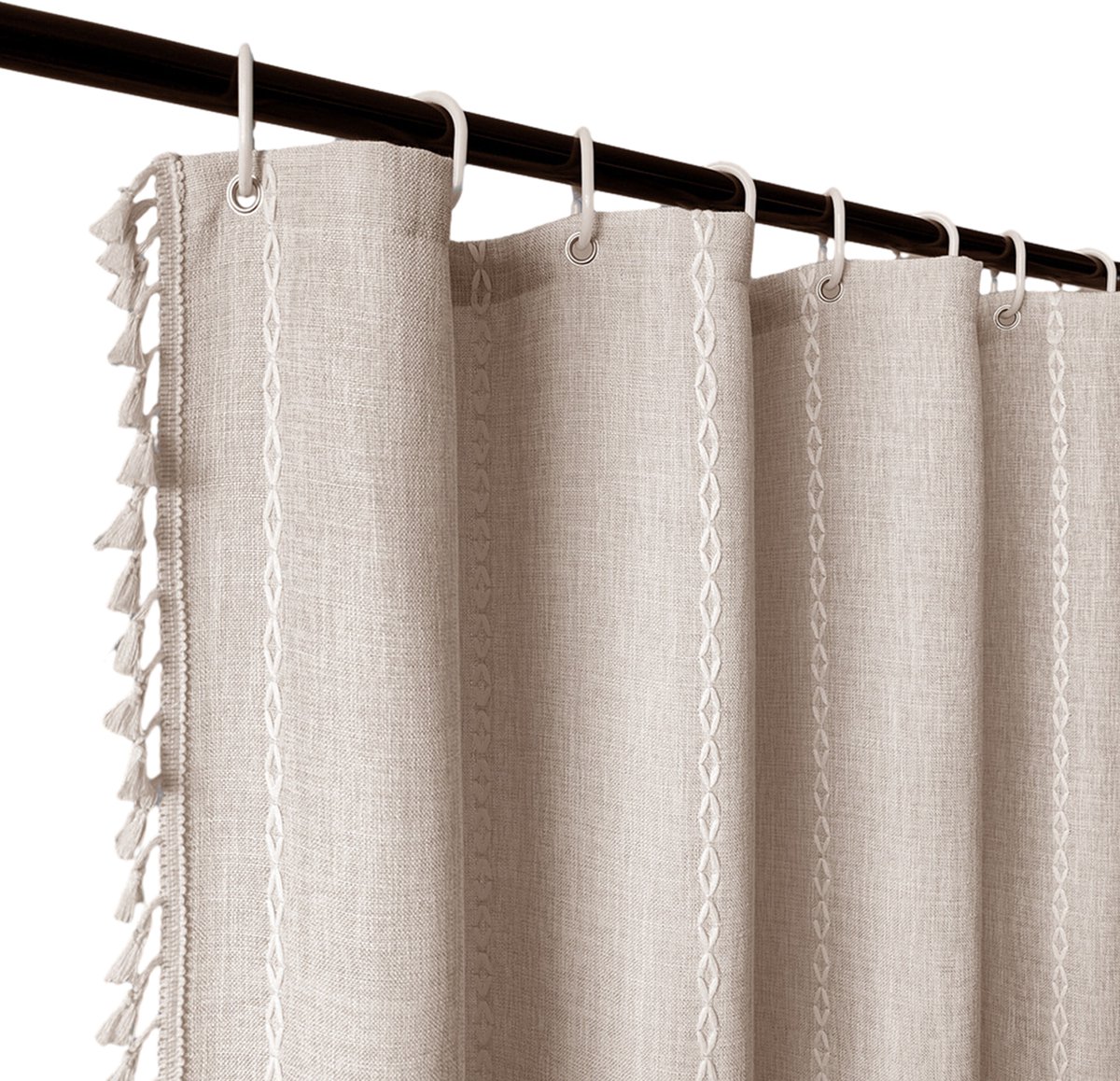 MODENUIT Douchegordijn – Kwastjes en Waterafstotend – 183 x 183 cm – Polyester-Ramie – Abrikoos – Badkamer