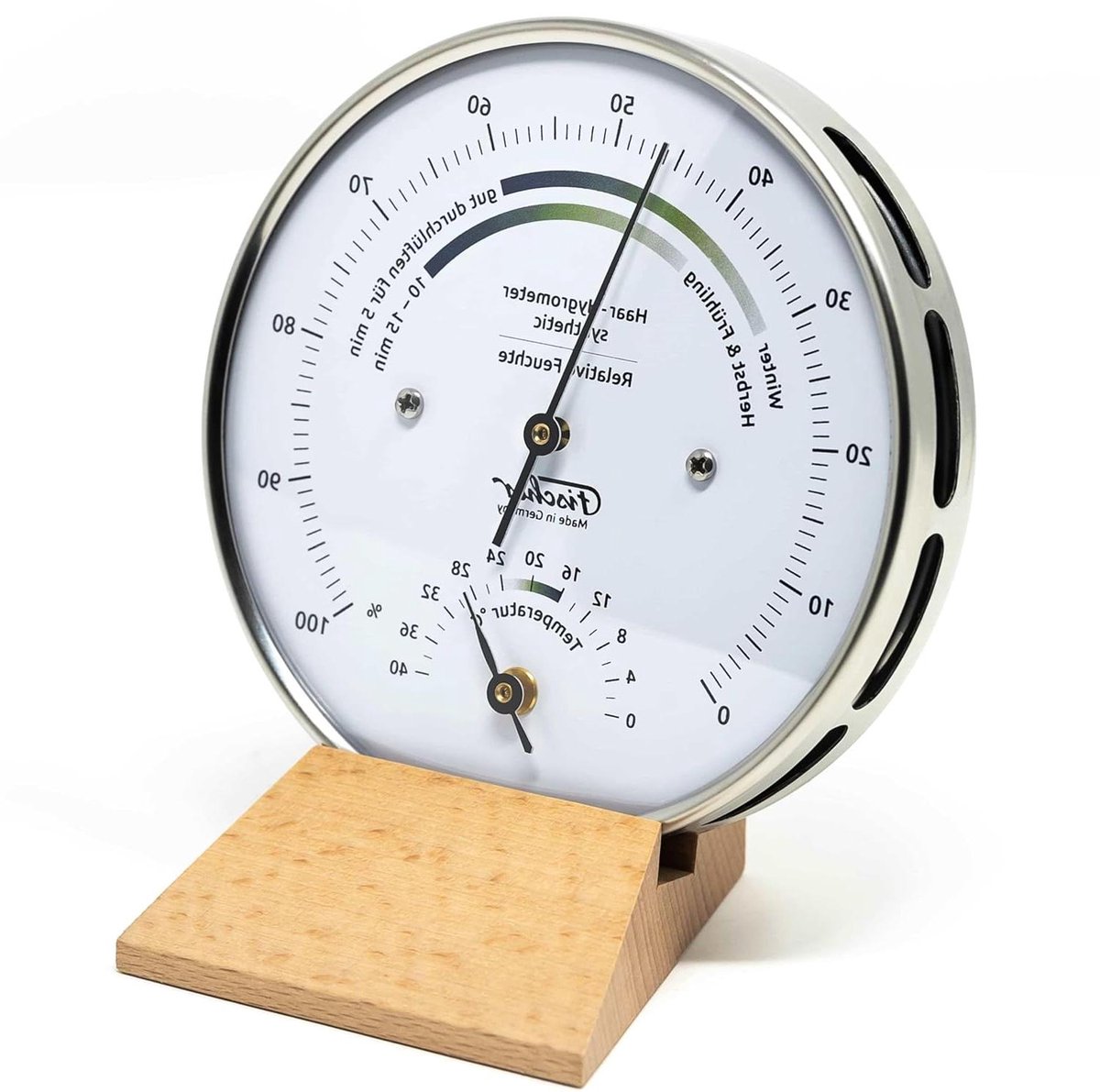 Woonklimaat Hygrometer Thermometer - Luchtvochtigheid meter Kamerthermometer - Binnenklimaat Monitoren - Roestvrijstalen Behuizing - 103 mm - Zwart