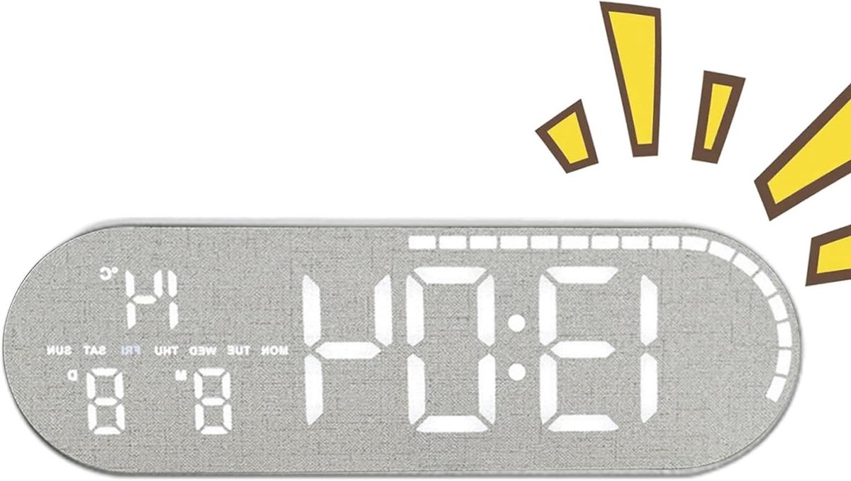 Digitale Wandklok - Wekker Kamerklok - Tijdweergave - Duidelijk Afleesbaar - 25x8x2.7cm - Grijs