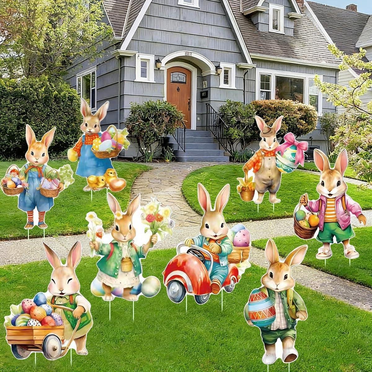 Paashaas Tuinstekers - Paasdecoratie Buiten - Tuin Decoreren - Weerbestendig Hout - 33 x 23 cm - Multicolor