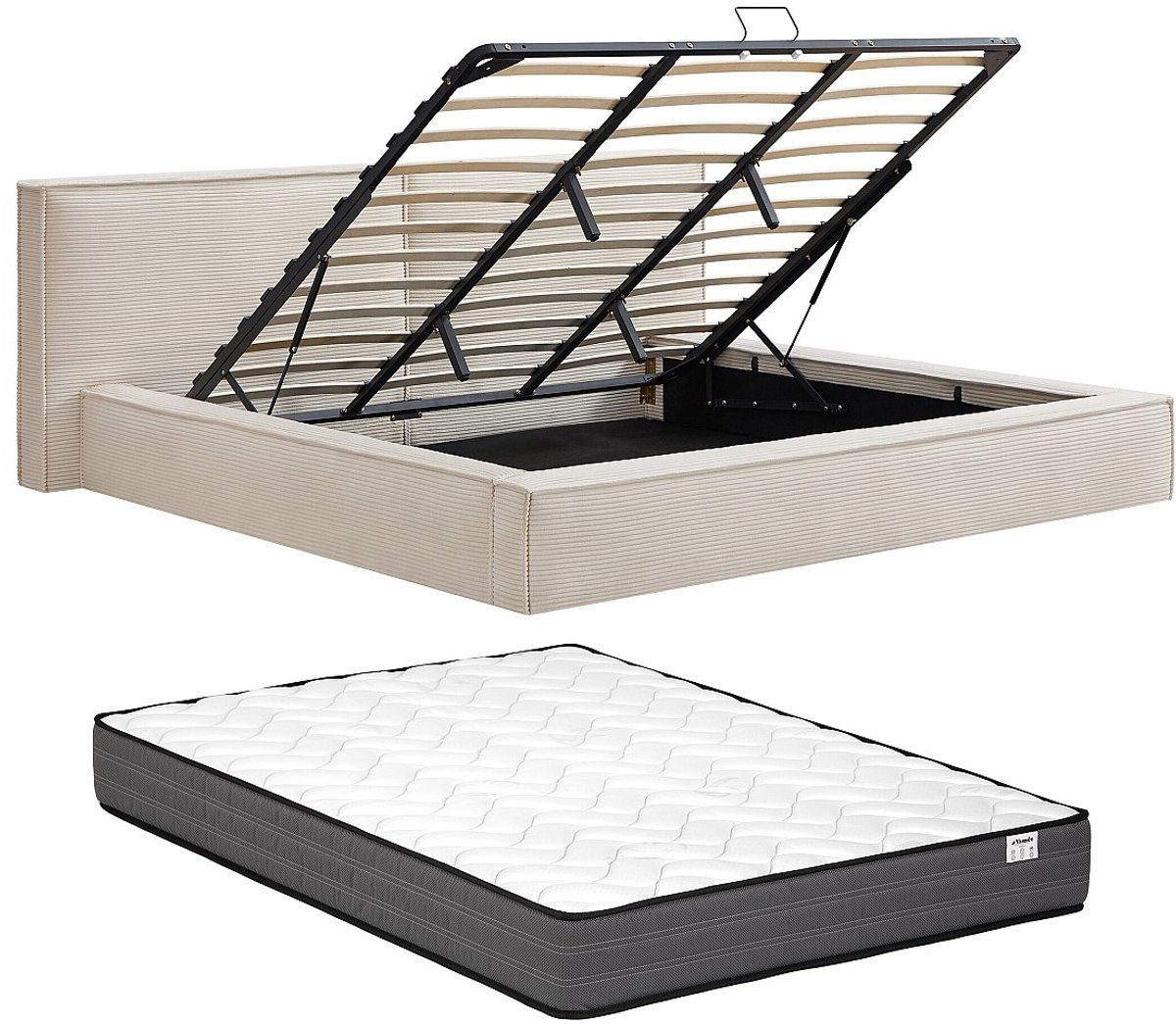 Vente-unique Bed met opbergruimte fluweel beige 200 x 200 cm