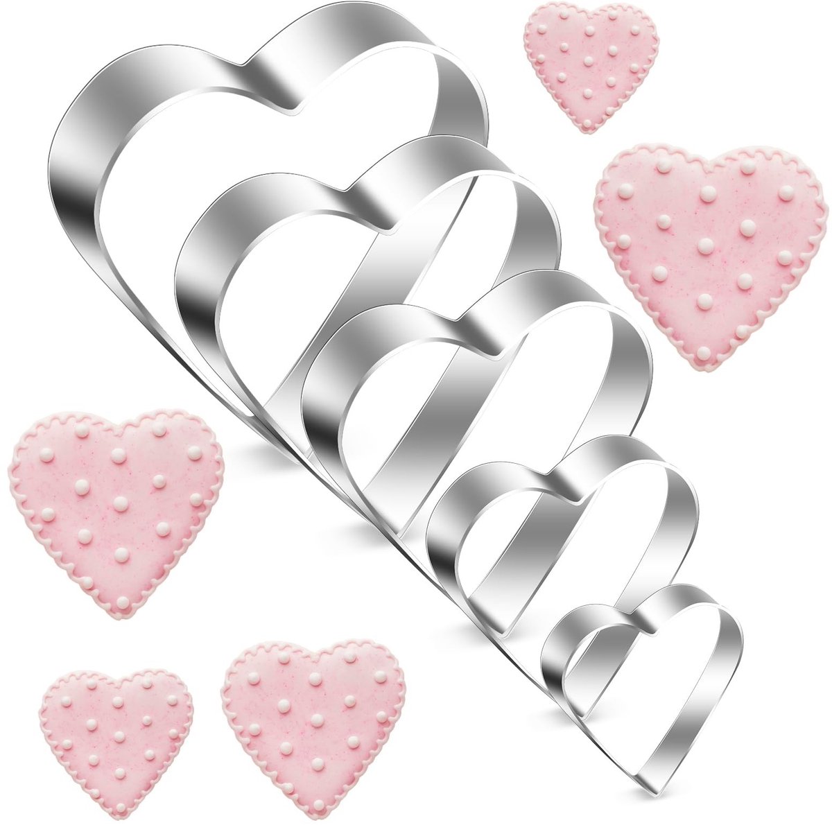 SolidChoice - Hartvormige Koekjesuitsteekvormen - Set van 5 - Perfect voor Bakplezier - Geschikt voor Kinderen en Volwassenen - Crea...