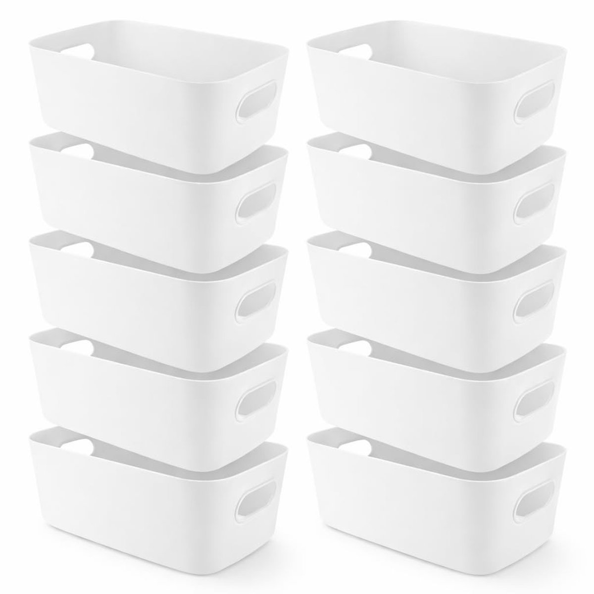 aladdien - Opbergdoos - Kunststof Opbergmand - Handgrepen - Wit - Keukenkast Organizer - 8 Stuks - 30 x 20 x 12 cm
