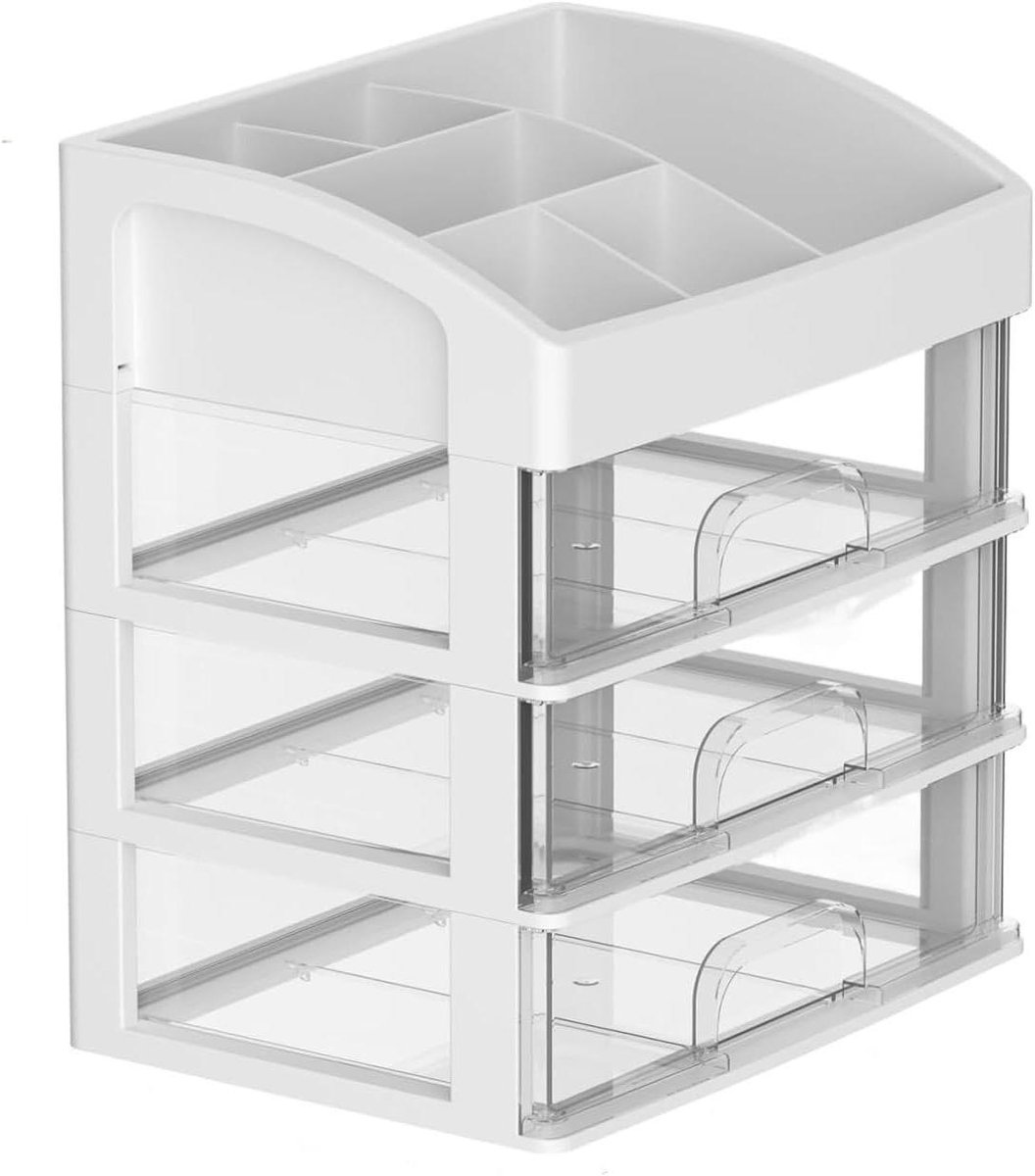 Bureau Organizer - Opbergdoos Lade - Kantoor Spullen Ordenen - Met Lades - 17x22x2 cm - Wit