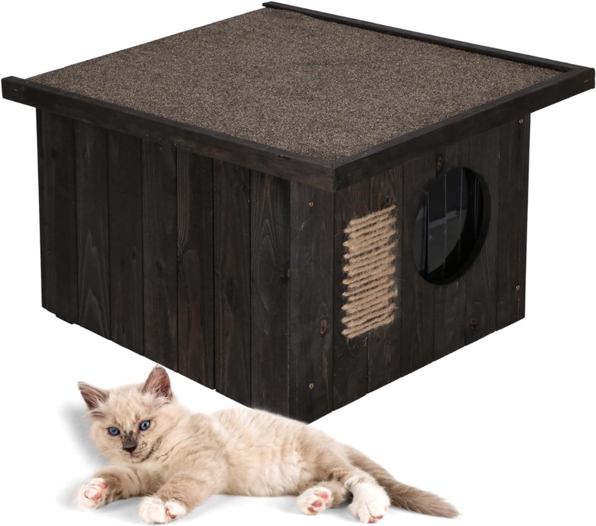 SNJY® Kattenhuis voor Buiten - Kattenhok - Kattenbak - Dierenhuis - 58D x 49,5B x 36H cm - Zwart