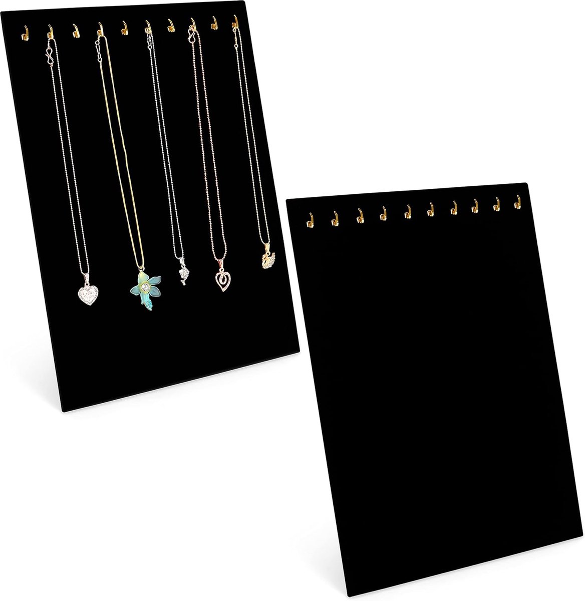 Famanu – Set van 2 zwarte velours ketting display houders met 10 haken voor sieraden, ideaal voor het tonen van kettingen en accessoires