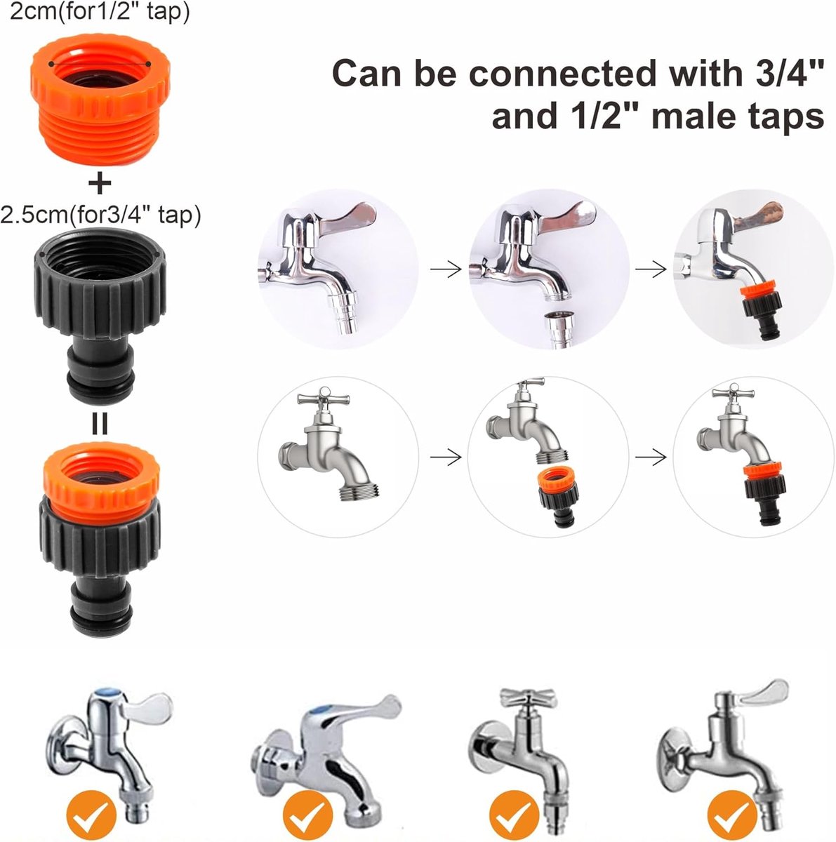 Tuinslang Aansluitset - Korte Slang Koppeling - Water Geven - Universele Kraanadapter - 2 Meter - Grijs Oranje – foto 4