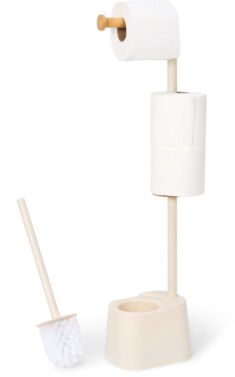 Trendy Meije® Toiletbutler 3-in-1 - Beige - Zonder Boren - Toiletset - Toiletrolhouder - Toiletborstel - Reserverolhouder