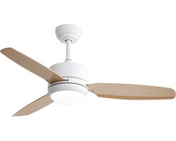 Plafondventilator Met Lamp - 3 ABS Bladen - Ø 46 inch - Dimbare lamp met 3 lichtstanden - 6 standen voor de windkracht - Met Afstandsbediening - LED's Light - Wit