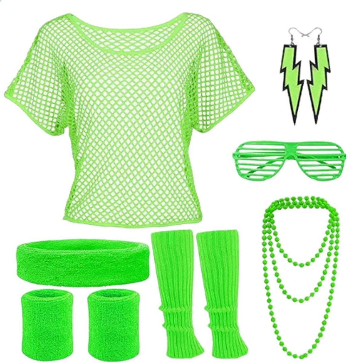 90s Retro Outfit voor Dames - Roze Nettop, Beenwarmers en Ketting voor Flashdance Feest en Themafeest in de Jaren 80/90