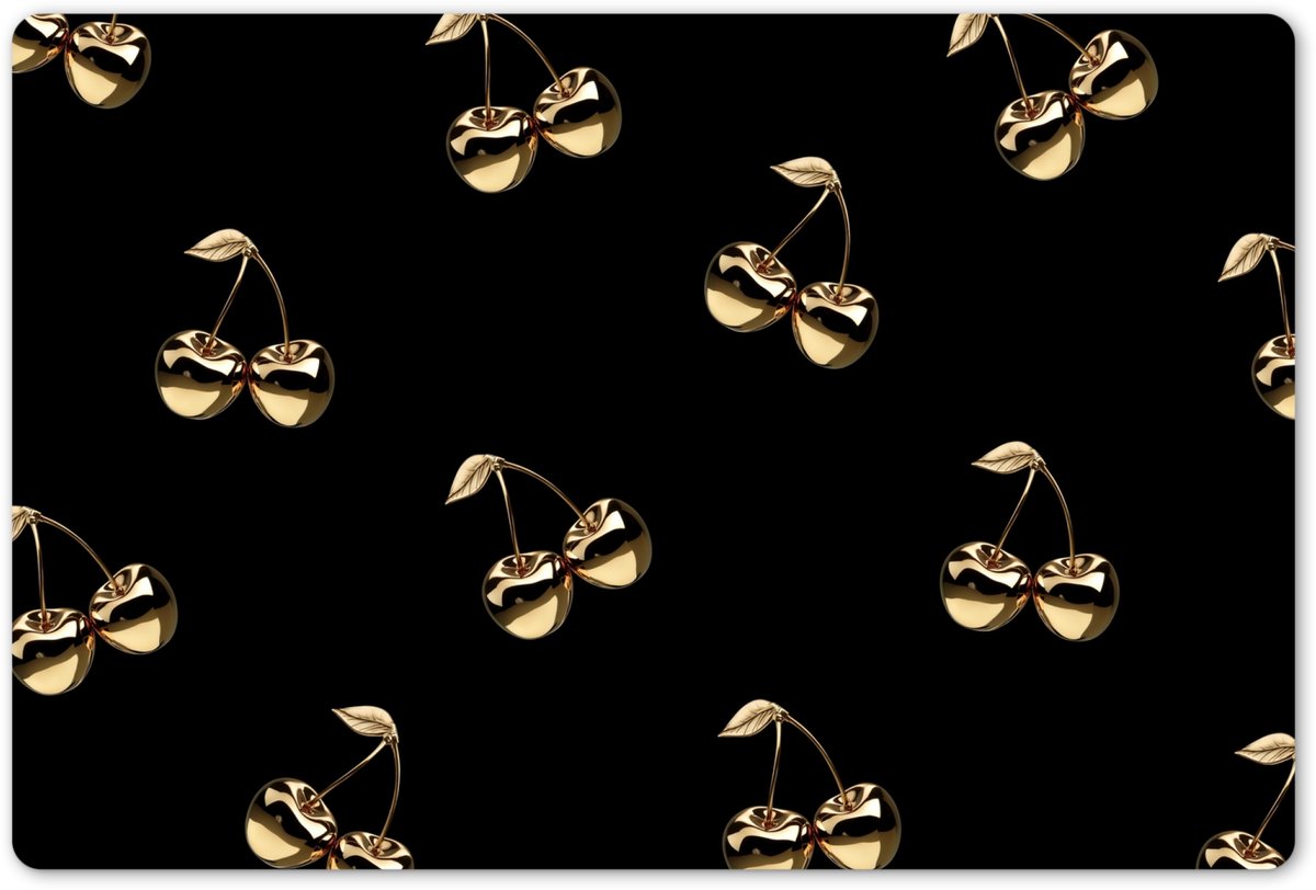 Placemats 45x30 cm - Placemat kunststof - 1 stuk - Patroon - Kersen - Goud - Chrome - Borden onderleggers - Decoratie voor op tafel - Keuken tafeldecoratie accessoires - Vinyl onderlegger - Tafelversiering