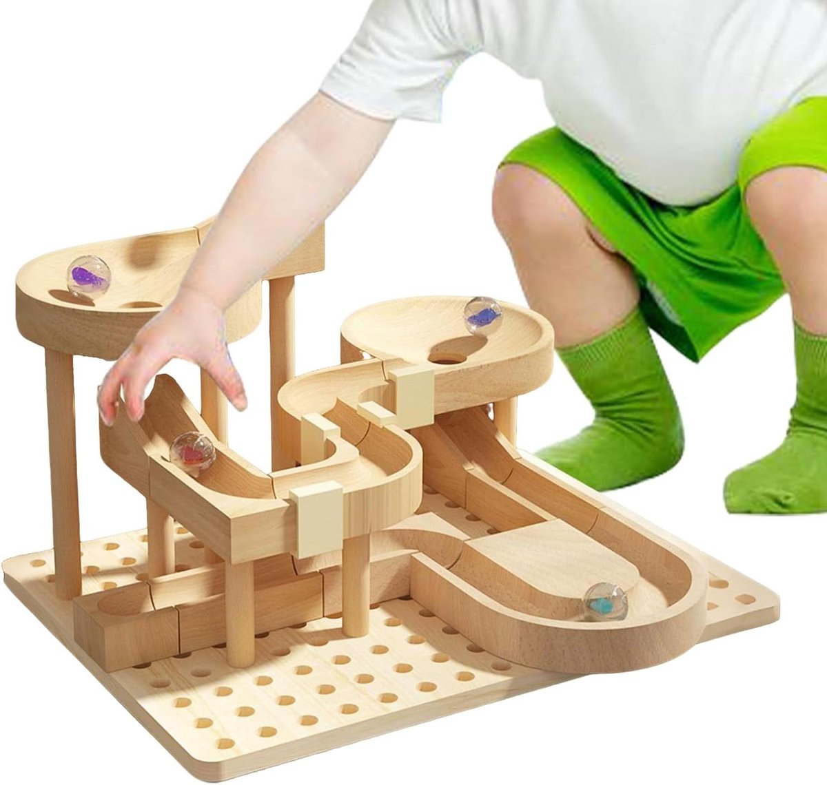 Houten Kogelbaan - Racebaan Labyrint - Educatief Spel - Stimuleert Ruimtelijke Verbeelding - 30 x 30 x 10 cm