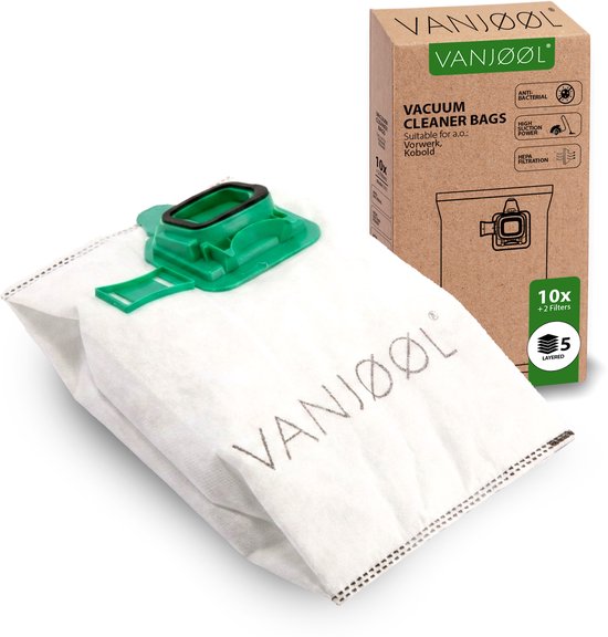 VANJOOL® Stofzuigerzakken voor Vorwerk Kobold VK140 / VK150 – 10 Stuks + 2 Filters – Geschikt voor FP140 / FP150 – 5-Laags Filtratie – Hoge Zuigkracht – Alternatief