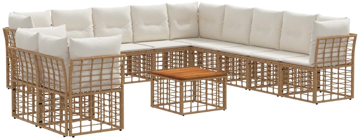 vidaXL Buiten - bank - set - 12 - st - Natuurlijk - en - Crème - Wit - Polyester Natuurlijk en crème wit