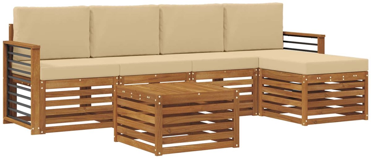 vidaXL Buiten - bank - set - 6 - st - 5-zits - Natuurlijk - en - Beige Natuurlijk en Beige