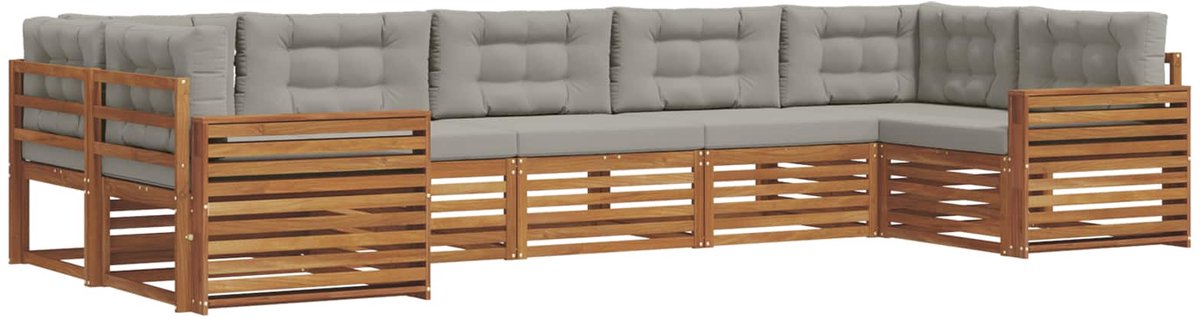vidaXL Buiten - bank - set - 7 - st - 7-zits - Naturel - en - lichtgrijs Naturel en lichtgrijs