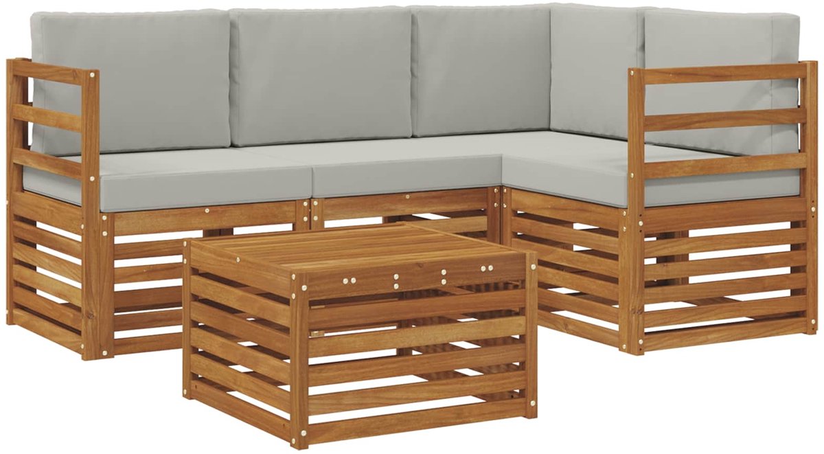 vidaXL Buiten - bank - set - 5 - st - 4-zits - Naturel - en - lichtgrijs Naturel en lichtgrijs