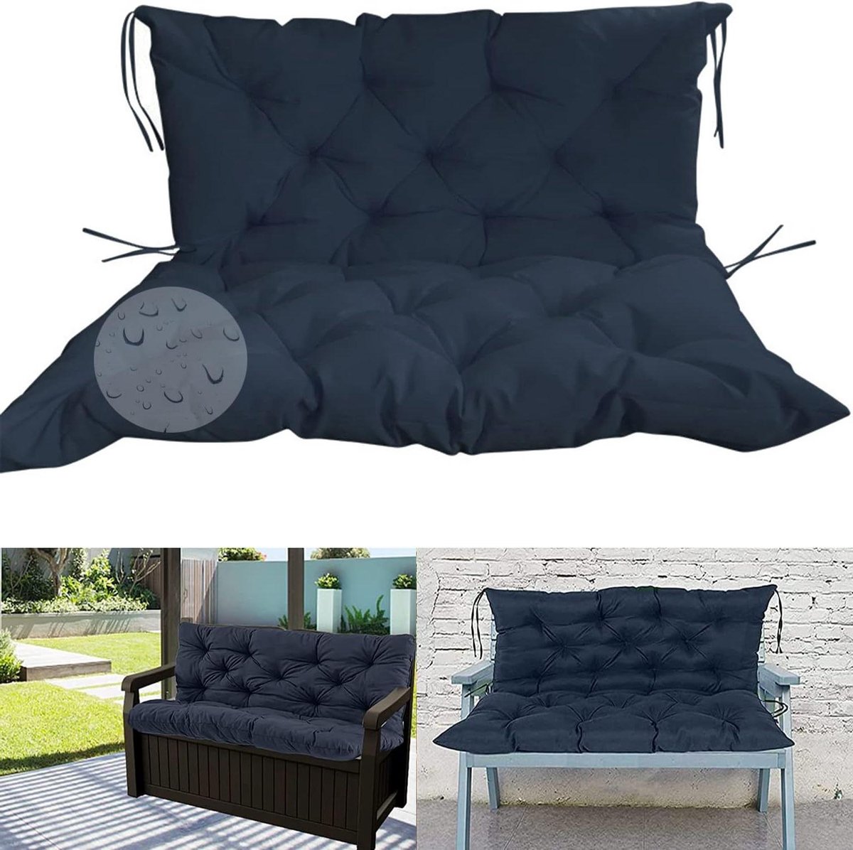 Tuinbank Kussen - Schommelkussen Bankkussen - Buiten Zitten - Waterdicht Antislip Ontwerp - 120 x 100 cm - Marineblauw