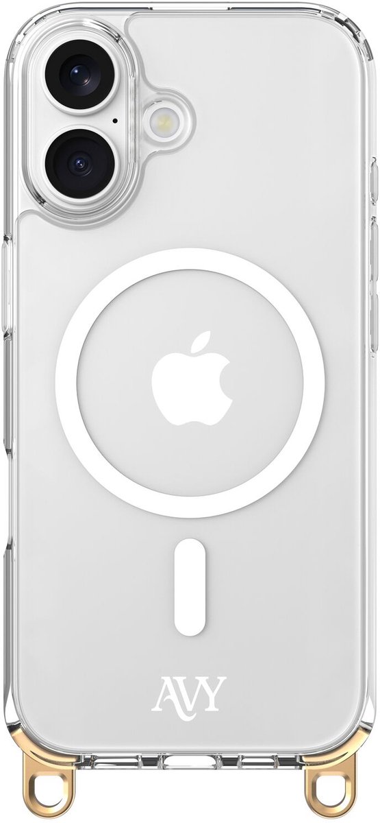 AVY Transparant Hoesje | Geschikt voor Apple iPhone 16 | Compatibel met MagSafe | Clear Case | Haakjes voor koord