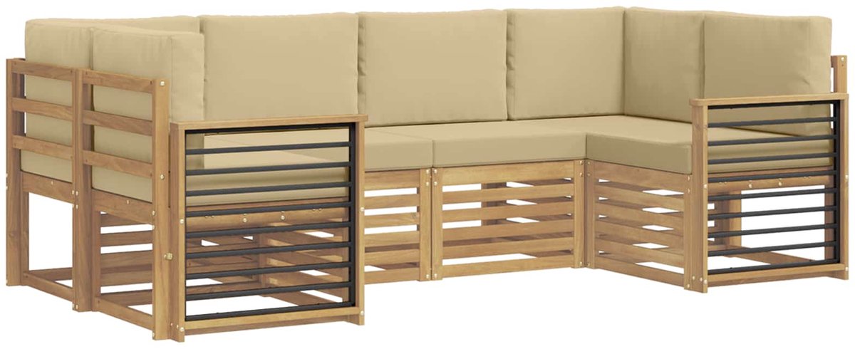 vidaXL Buiten - bank - set - 6 - st - 6-zits - Wit - en - Beige - Polyester Wit en Beige