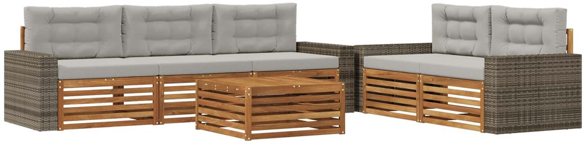 vidaXL Buiten - bank - set - 6 - st - 5-zits - Naturel - en - lichtgrijs Naturel en lichtgrijs