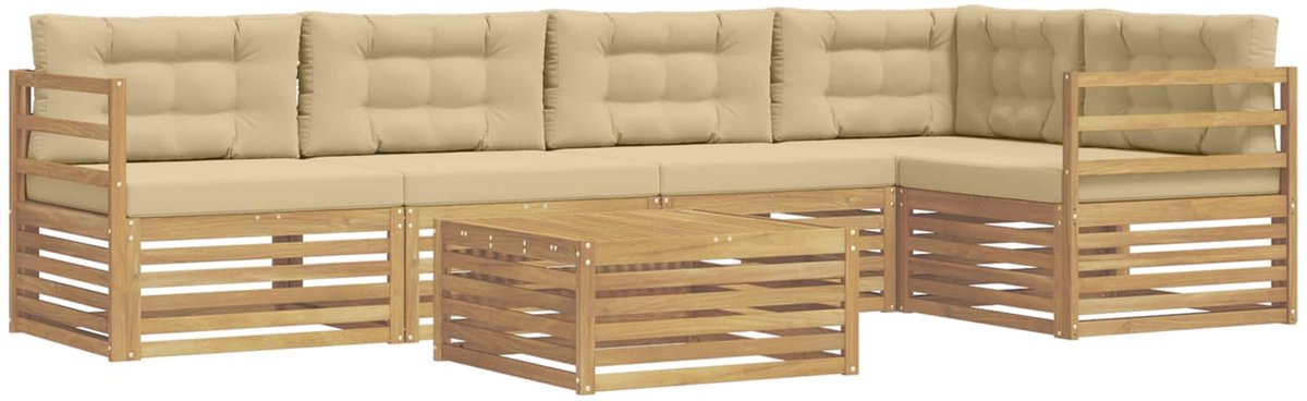 vidaXL Buiten - bank - set - 6 - st - 5-zits - Wit - en - Beige - Polyester Wit en beige