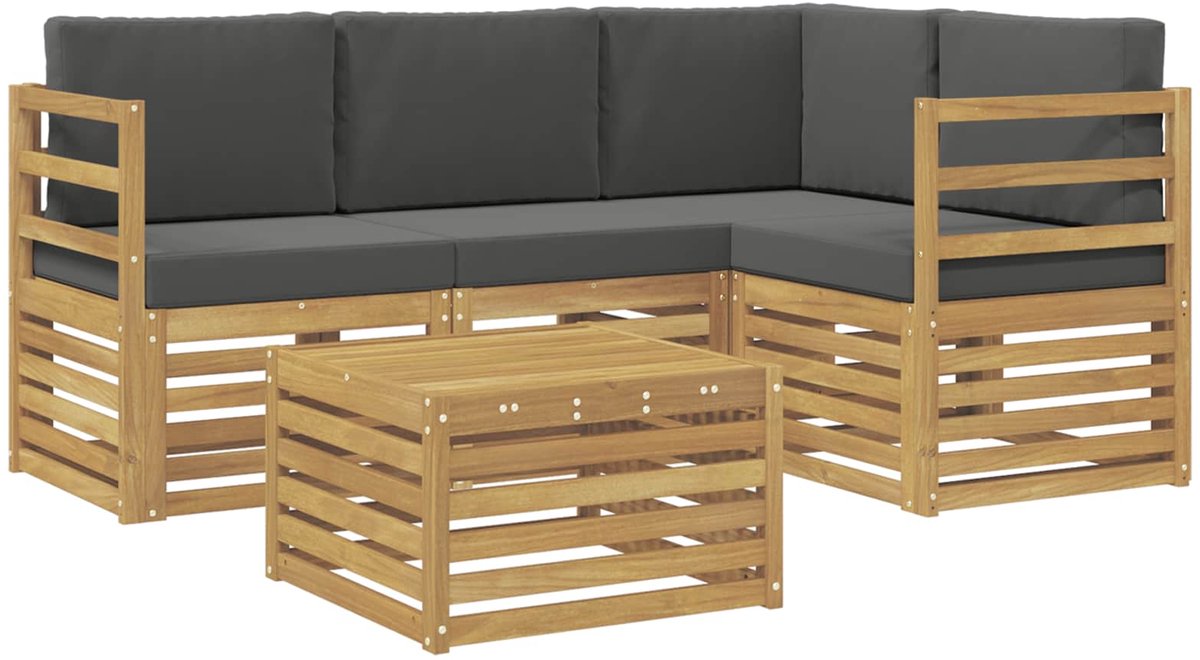vidaXL Buiten - bank - set - 5 - st - Wit - en - antracietkleurig - Polyester Wit en antracietkleurig