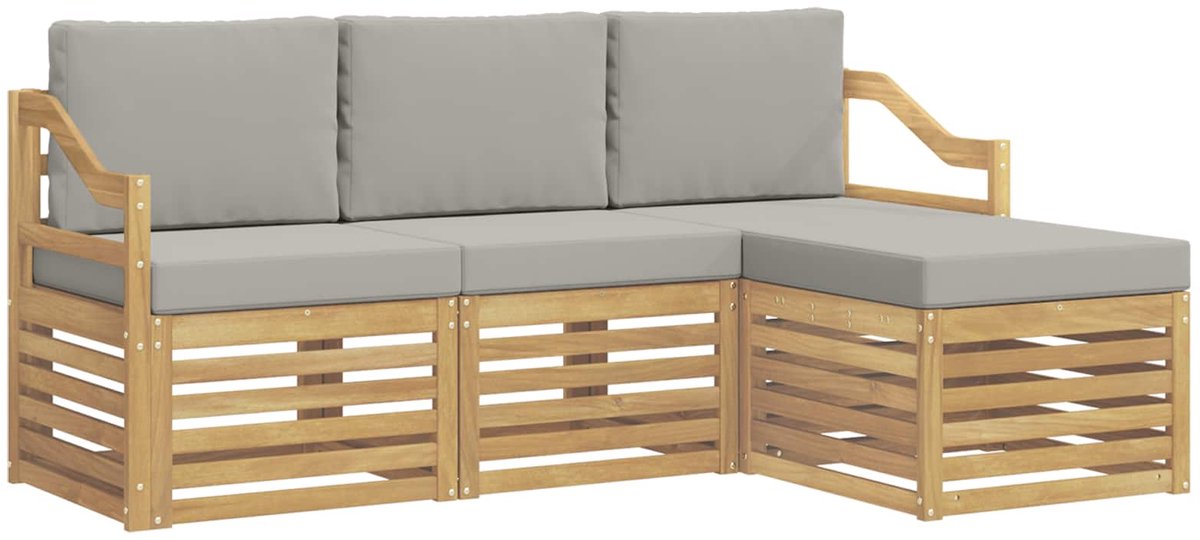 vidaXL Buiten - bank - set - 4 - st - 4-zits - Wit - en - Lichtgrijs - Polyester Wit en Lichtgrijs