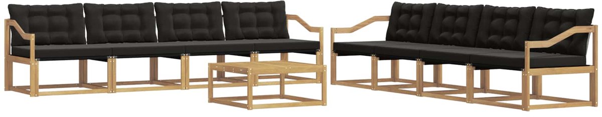 vidaXL Buiten - bank - set - 9 - st - 8-zits - Wit - en - zwart Wit en zwart